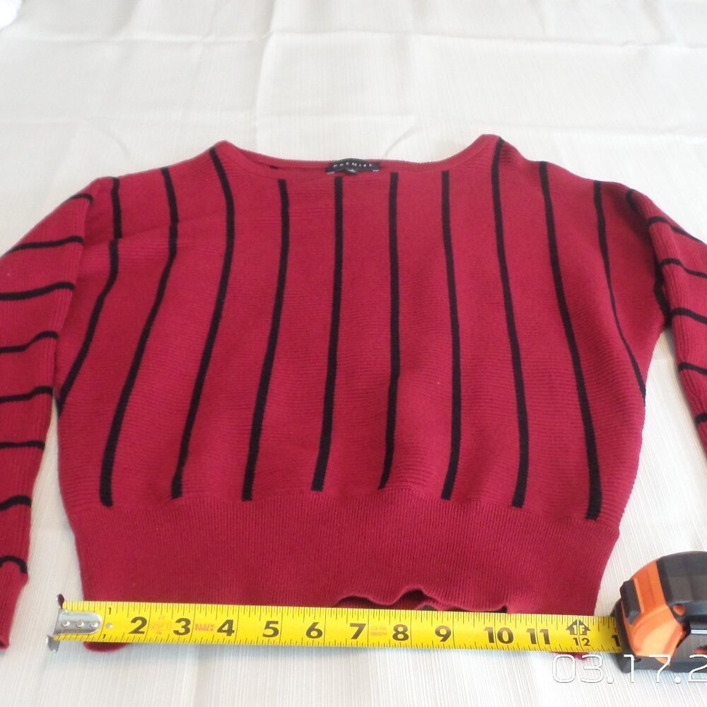 PREMISE Women's Red Sweater with Black Vertical Stripes Like NEW Size Small